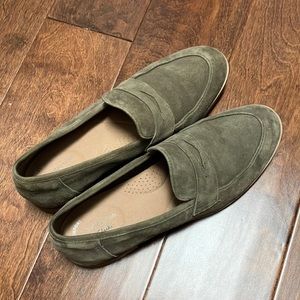 Clarks loafers, olive green, size 10